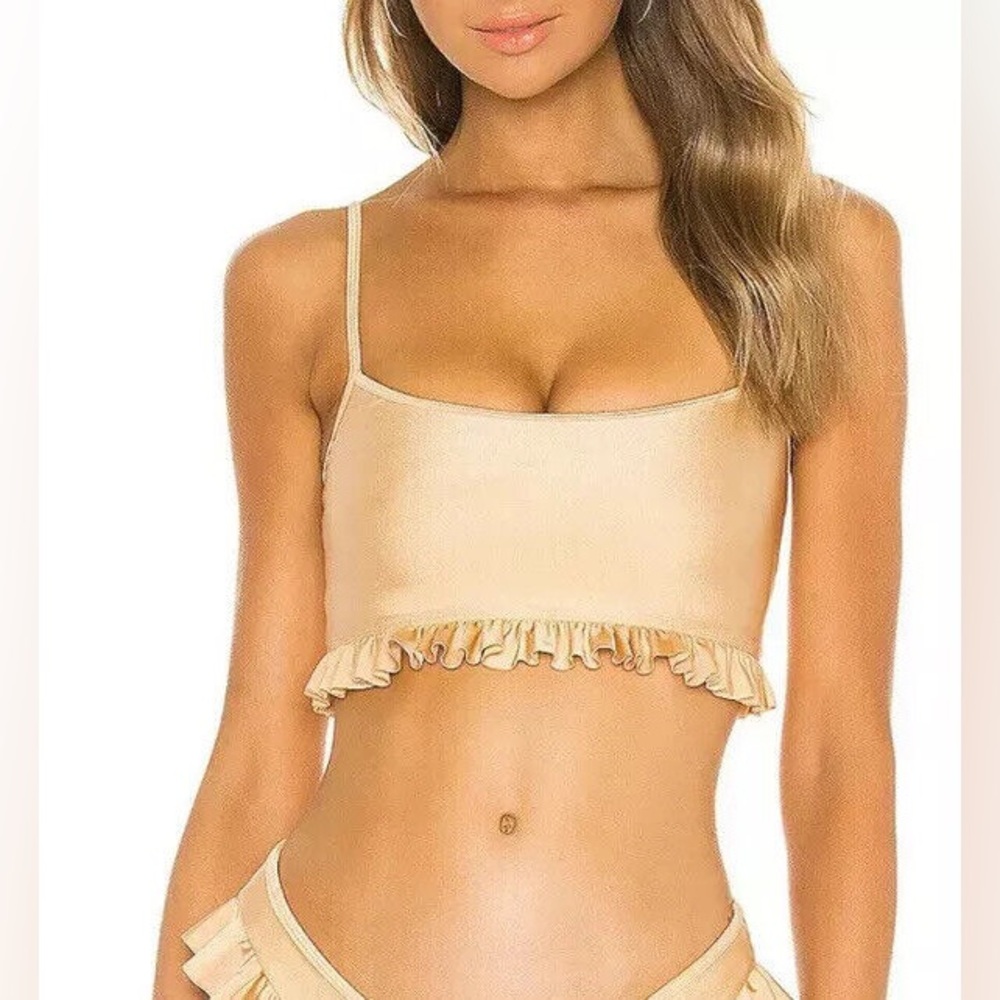 Tularosa Revolve Bali Ruffle Bikini Swim‎ Top in Gold